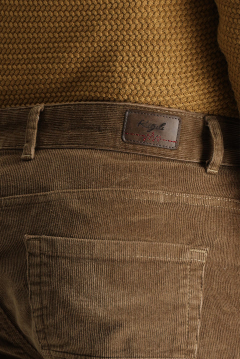 Koyu Bej 7 Drop Slim Fit Dar Kesim Likralı Kadife Pantolon