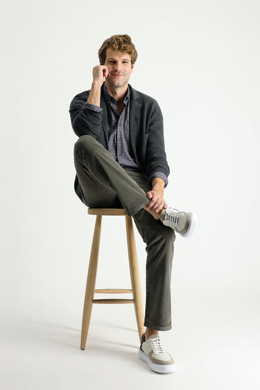 Açık Haki Slim Fit Dar Kesim Likralı Kadife Pantolon