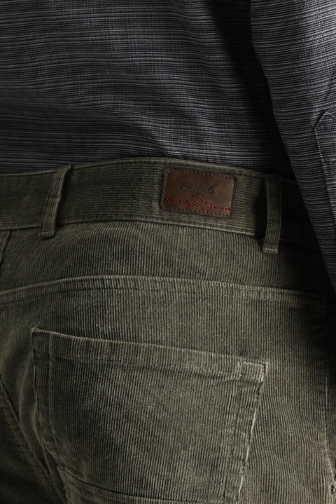 Açık Haki 7 Drop Slim Fit Dar Kesim Likralı Kadife Pantolon