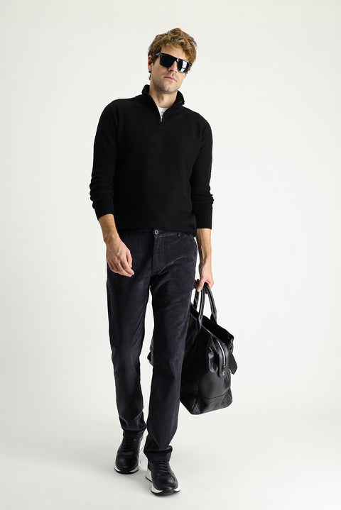 Koyu Antrasit Slim Fit Dar Kesim Likralı Kadife Pantolon