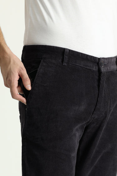 Koyu Antrasit Regular Fit Likralı Kadife Pantolon