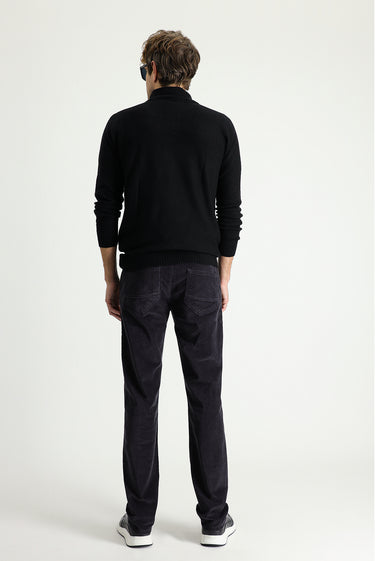 Koyu Antrasit Slim Fit Dar Kesim Likralı Kadife Pantolon