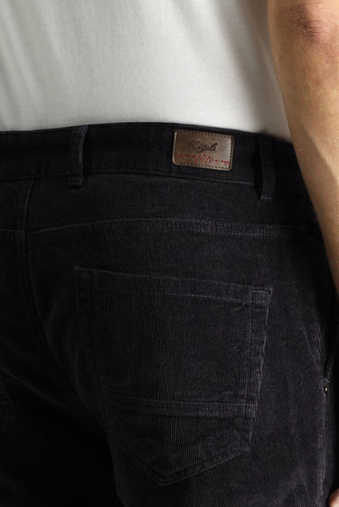 Koyu Antrasit Regular Fit Likralı Kadife Pantolon