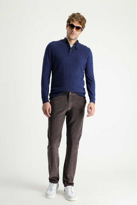 Koyu Vizon Slim Fit Dar Kesim Likralı Kadife Pantolon