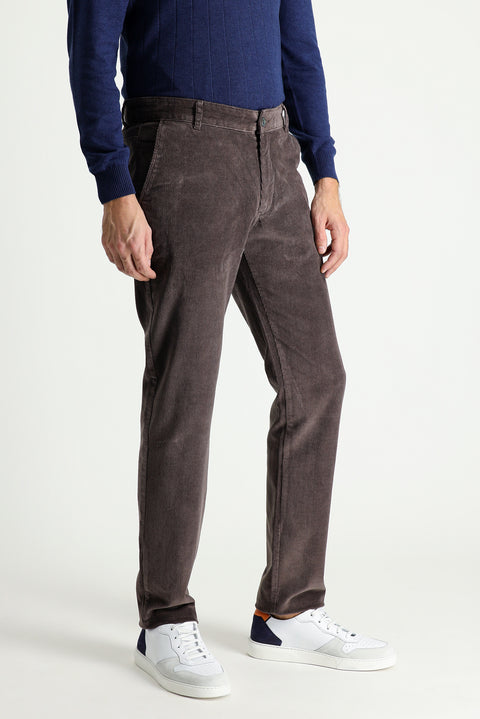 Koyu Vizon 7 Drop Slim Fit Dar Kesim Likralı Kadife Pantolon