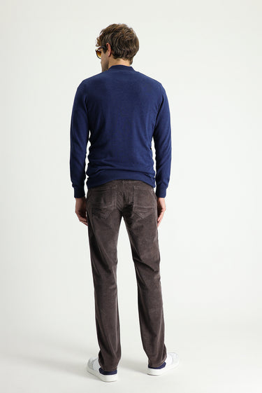Koyu Vizon Slim Fit Dar Kesim Likralı Kadife Pantolon