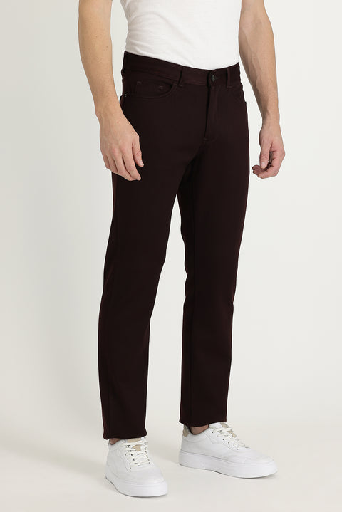 Koyu Bordo Regular Fit Standart Kesim Likralı Kanvas / Chino Pantolon