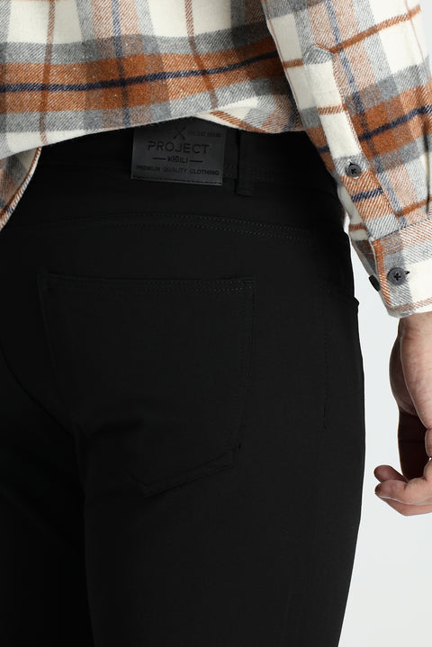 Siyah Super Slim Fit Eksra Dar Kesim Likralı Kanvas / Chino Pantolon