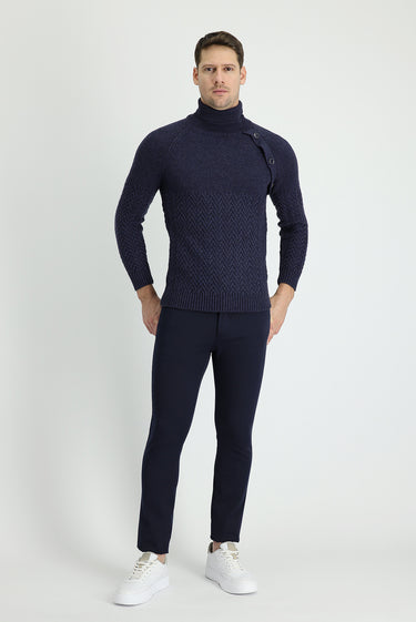 Koyu Lacivert Super Slim Fit Ekstra Dar Kesim Fit Likralı Kanvas / Chino Pantolon