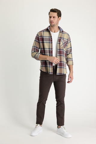  Orta Kahve 6 Drop Regular Fit Standart Kesim Likralı Kanvas / Chino Pantolon