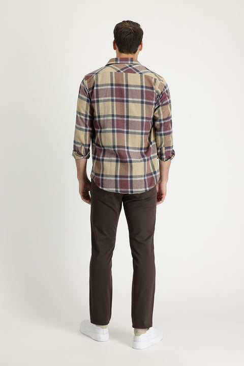 Orta Kahve Regular Fit Standart Kesim Likralı Kanvas / Chino Pantolon
