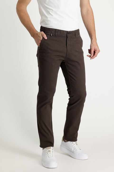 Orta Kahve Regular Fit Standart Kesim Likralı Kanvas / Chino Pantolon