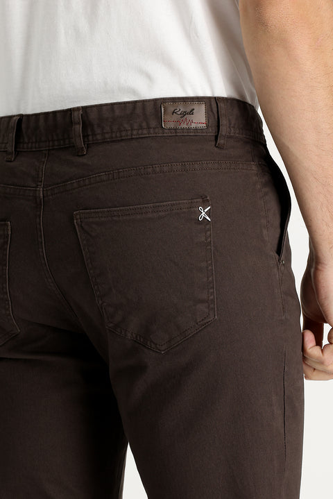 Orta Kahve Regular Fit Standart Kesim Likralı Kanvas / Chino Pantolon