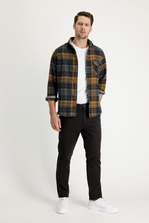 Koyu Kahve Regular Fit Standart Kesim Likralı Kanvas / Chino Pantolon