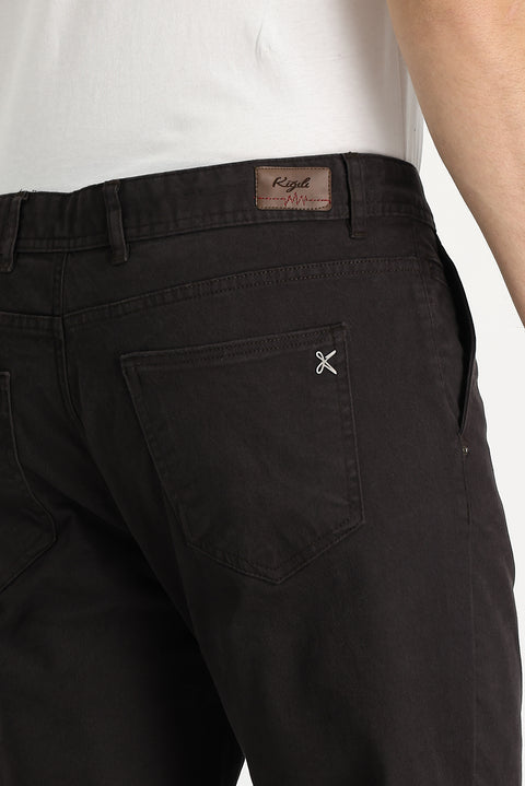 Koyu Kahve Regular Fit Standart Kesim Likralı Kanvas / Chino Pantolon