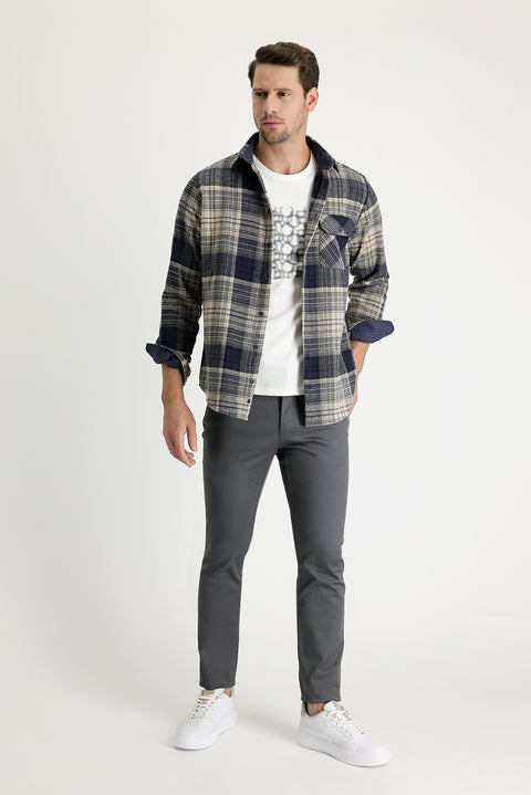 Orta Füme Regular Fit Standart Kesim Likralı Kanvas / Chino Pantolon