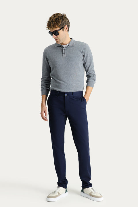 Orta Lacivert Regular Fit Standart Kesim Likralı Kanvas / Chino Pantolon