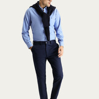 Koyu Lacivert Regular Fit Standart Kesim Likralı Kanvas / Chino Pantolon