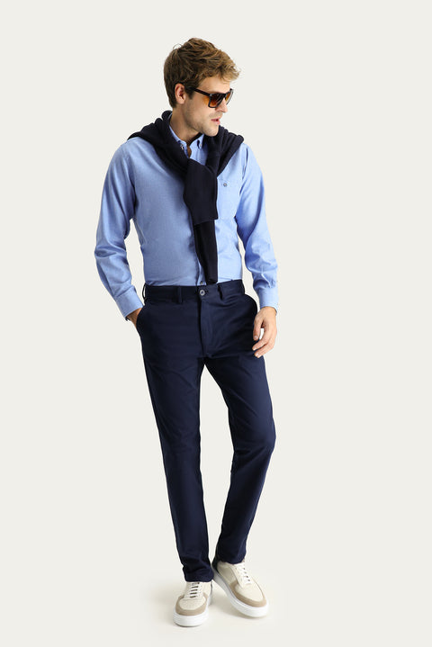 Koyu Lacivert Regular Fit Standart Kesim Likralı Kanvas / Chino Pantolon