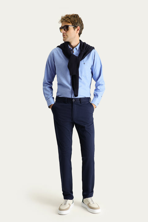 Koyu Lacivert Regular Fit Standart Kesim Likralı Kanvas / Chino Pantolon