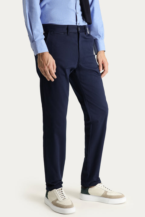 Koyu Lacivert Regular Fit Standart Kesim Likralı Kanvas / Chino Pantolon