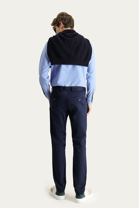 Koyu Lacivert Regular Fit Standart Kesim Likralı Kanvas / Chino Pantolon