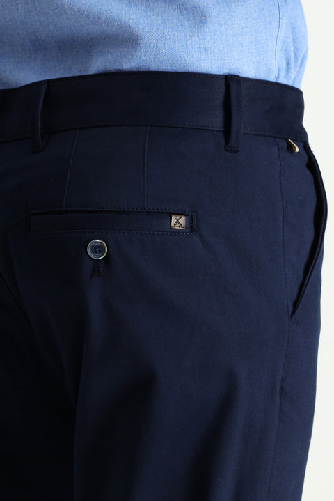 Koyu Lacivert Regular Fit Standart Kesim Likralı Kanvas / Chino Pantolon