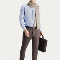 Mid Coffee Regular Fit Standard Cut Lycra Canvas / Chino Trousers