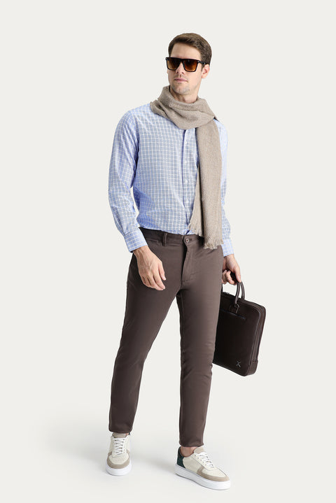 Mid Coffee Regular Fit Standard Cut Lycra Canvas / Chino Trousers