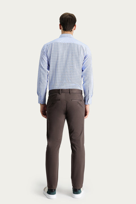 Mid Coffee Regular Fit Standard Cut Lycra Canvas / Chino Trousers