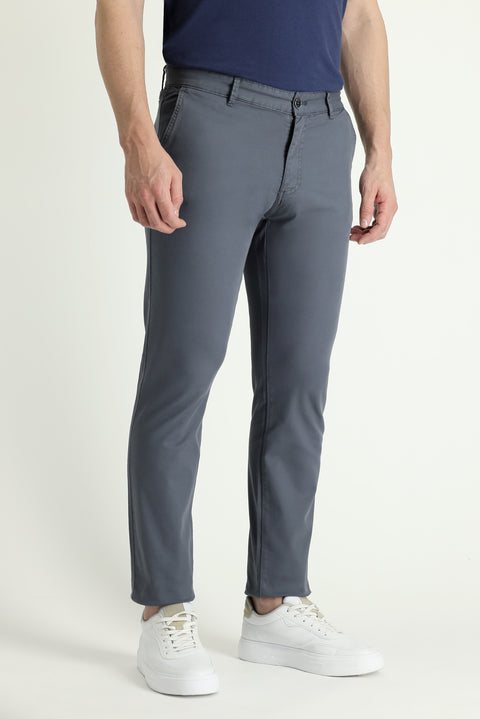 Orta Gri Slim Fit Dar Kesim Likralı Kanvas / Chino Pantolon