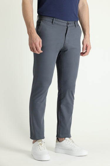 Orta Gri Slim Fit Dar Kesim Likralı Kanvas / Chino Pantolon