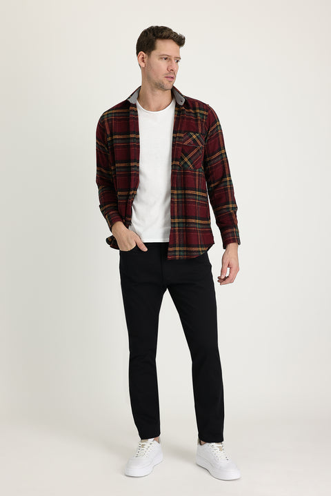 Siyah Regular Fit Standart Kesim Likralı Kanvas / Chino Pantolon