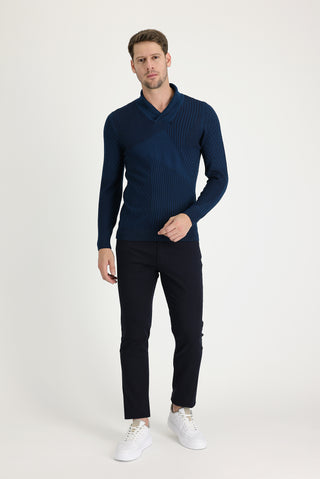  Koyu Lacivert 6 Drop Regular Fit Standart Kesim Likralı Kanvas / Chino Pantolon