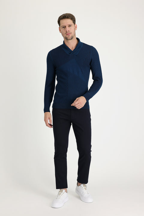 Dark Navy Regular Fit Standard Cut Lycra Canvas / Chino Trousers
