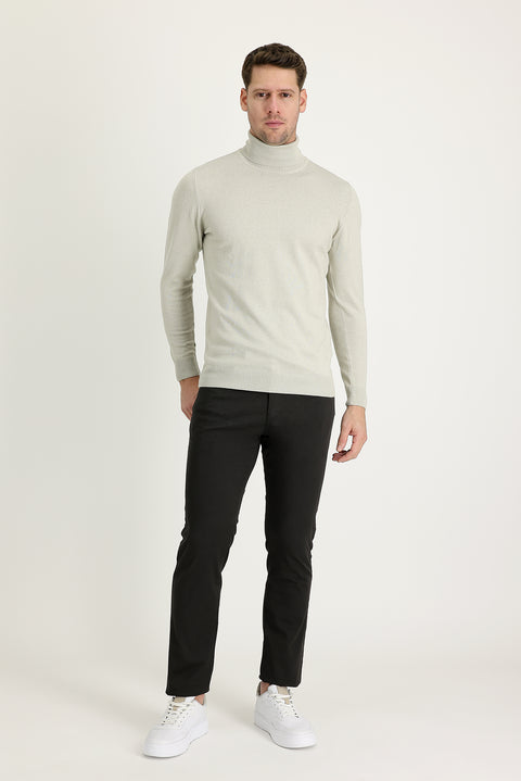 Koyu Antrasit Regular Fit Standart Kesim Likralı Kanvas / Chino Pantolon