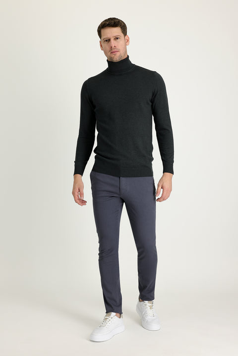 Orta Gri 6 Drop Regular Fit Standart Kesim Likralı Kanvas / Chino Pantolon