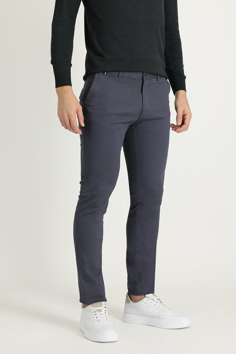 Orta Gri Regular Fit Standart Kesim Likralı Kanvas / Chino Pantolon