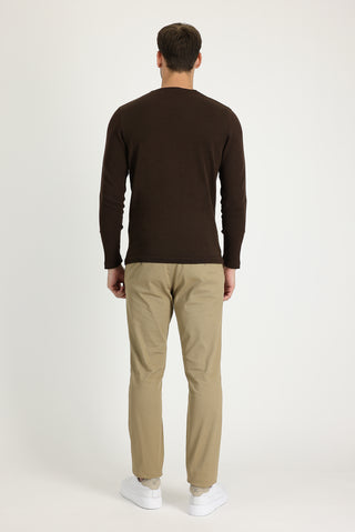  Koyu Bej 6 Drop Regular Fit Standart Kesim Likralı Kanvas / Chino Pantolon