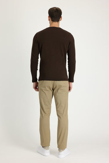  Koyu Bej Regular Fit Likralı Kanvas / Chino Pantolon