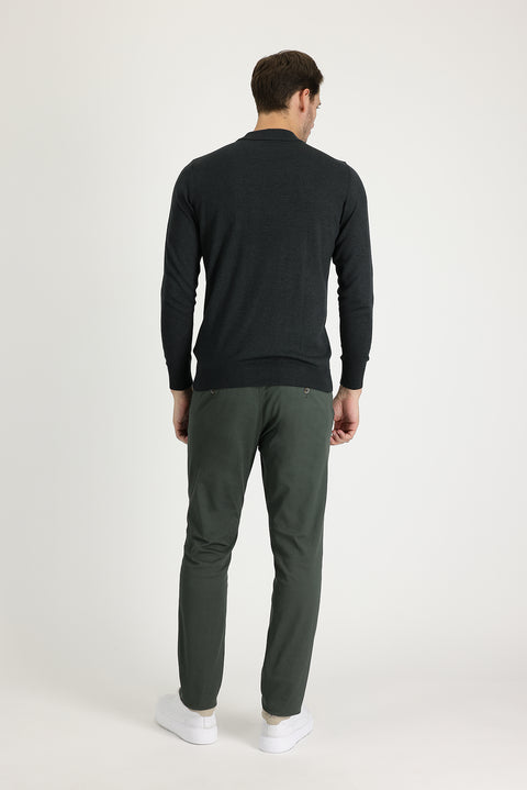 Koyu Yeşil 6 Drop Regular Fit Standart Kesim Likralı Kanvas / Chino Pantolon