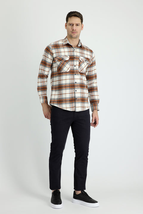 Koyu Füme Slim Fit Dar Kesim Likralı Kanvas / Chino Pantolon