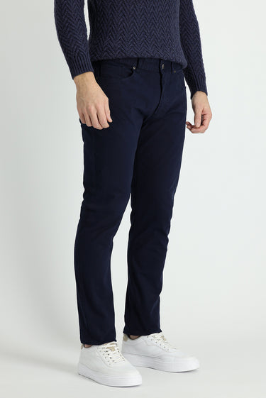 Orta Lacivert Slim Fit Dar Kesim Likralı Kanvas / Chino Pantolon