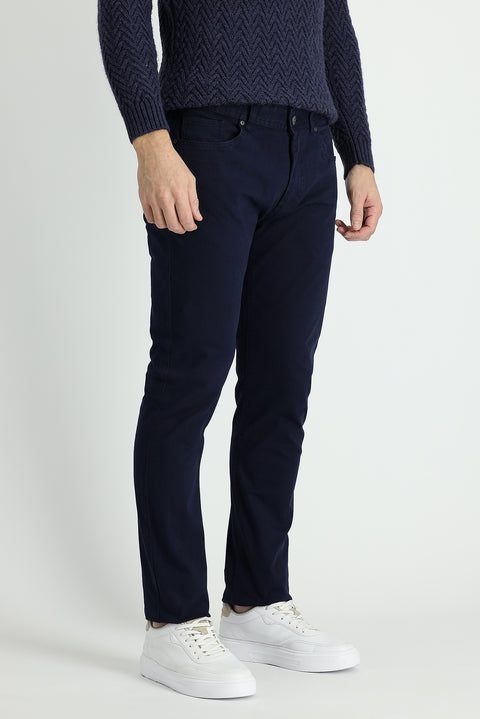 Orta Lacivert 7 Drop Slim Fit Dar Kesim Likralı Kanvas / Chino Pantolon