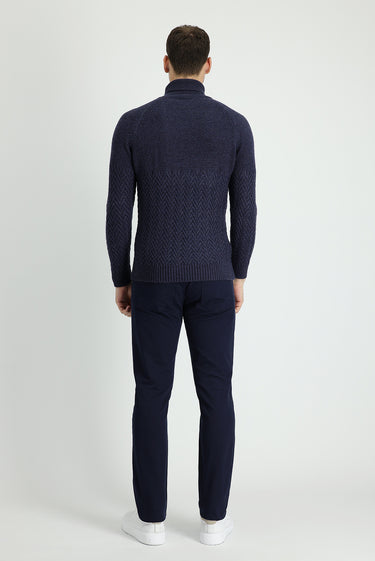 Orta Lacivert Slim Fit Dar Kesim Likralı Kanvas / Chino Pantolon