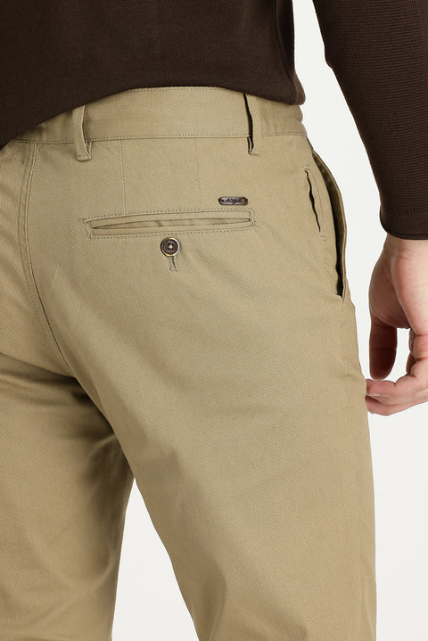 Koyu Bej Slim Fit Dar Kesim  Desenli Spor Pantolon
