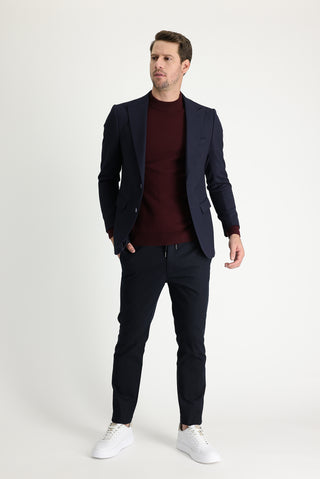  Koyu Lacivert 6 Drop Regular Fit Standart Kesim Beli Lastikli İpli Likralı Pantolon