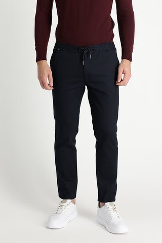  Koyu Lacivert 6 Drop Regular Fit Standart Kesim Beli Lastikli İpli Likralı Pantolon
