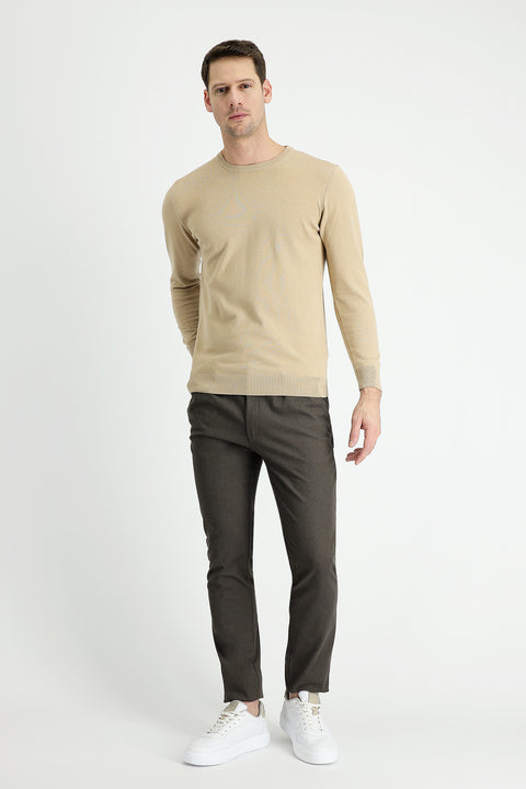 Orta Kahve 7 Drop Slim Fit Dar Kesim Likralı Kanvas / Chino Pantolon