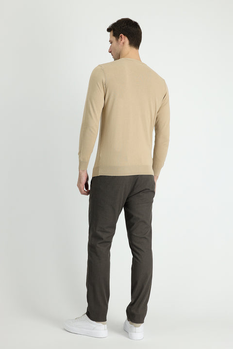 Orta Kahve 7 Drop Slim Fit Dar Kesim Likralı Kanvas / Chino Pantolon